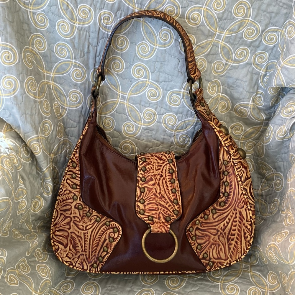 The Find Tooled Leather Hippie Boho Saddle Bag Purse